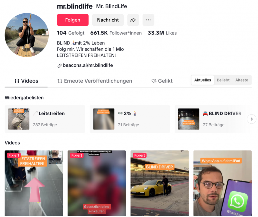 Screenshot vom TikTok Account von Mr. BlindLife